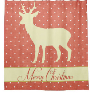 Merry Deer Shower Curtain - Coral Polka Dots