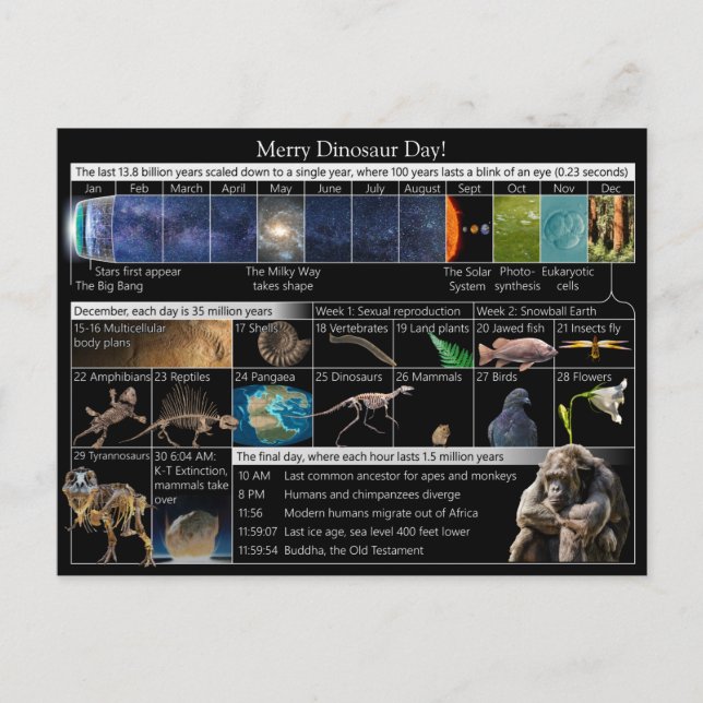 Merry Dinosaur Day on the Cosmic Calendar! Postcard (Front)