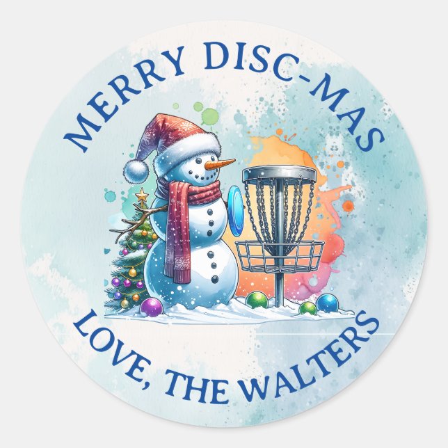 Merry Disc-mas | Disc Golf Personalized Christmas Classic Round Sticker (Front)