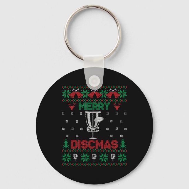 Merry Discmas Disc Golf Ugly Christmas Golfer Play Keychain (Front)