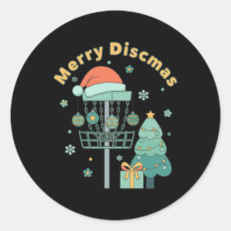 Merry Discmas Funny Disc Golf Basket Christmas Tre Classic Round Sticker