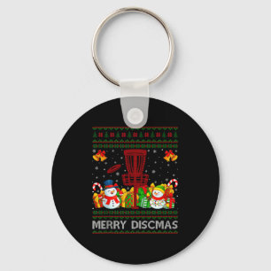Merry Discmas Ugly Xmas Sweaters Funny Disc Golf C Keychain