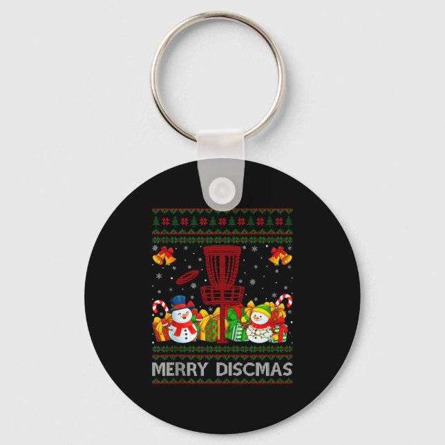 Merry Discmas Ugly Xmas Sweaters Funny Disc Golf C Keychain (Front)