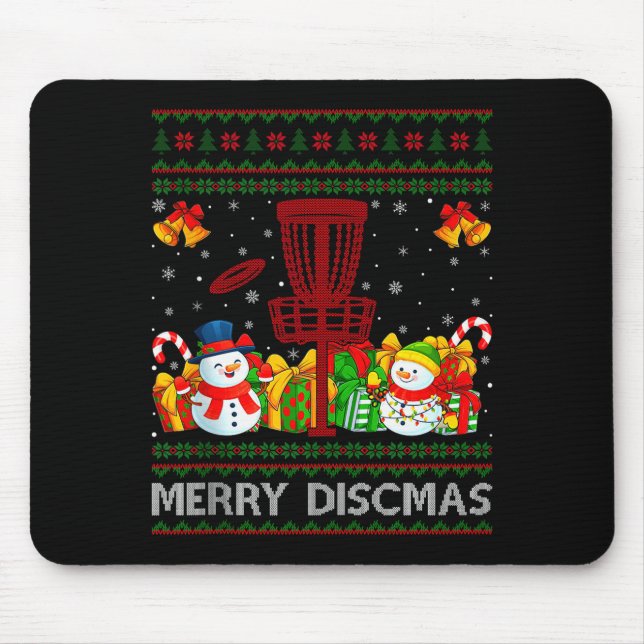 Merry Discmas Ugly Xmas Sweaters Funny Disc Golf C Mouse Pad (Front)