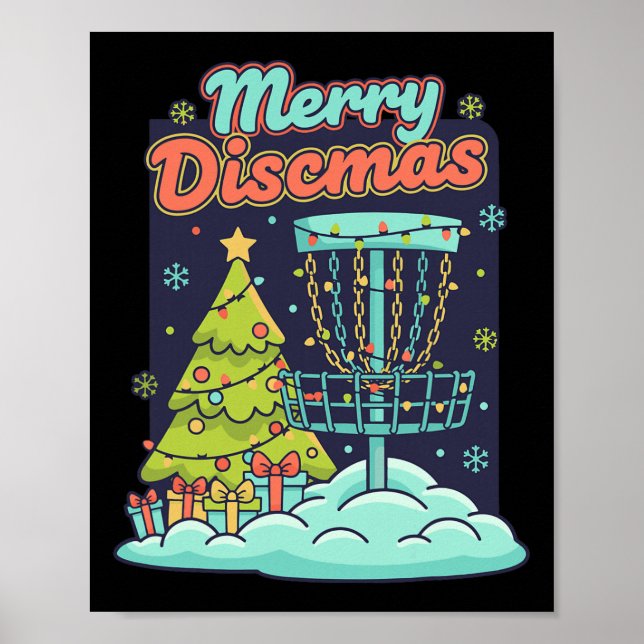 Merry Discsmas Funny Disc Golf Flying Disc Basket  Poster (Front)