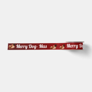 Merry Dog -Mas Crimson Christmas Dog  Lovers Satin Ribbon