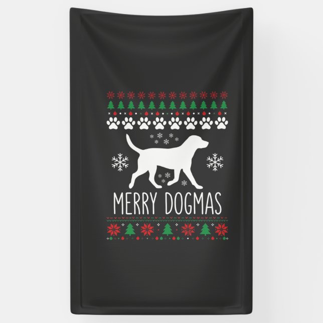 Merry Dogmas Christmas Dog Vector Banner (Vertical)