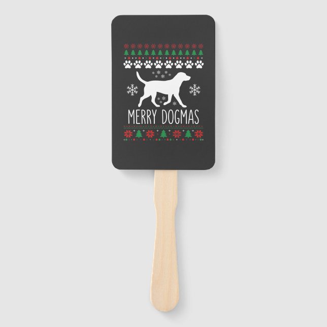 Merry Dogmas Christmas Dog Vector Hand Fan (Front)