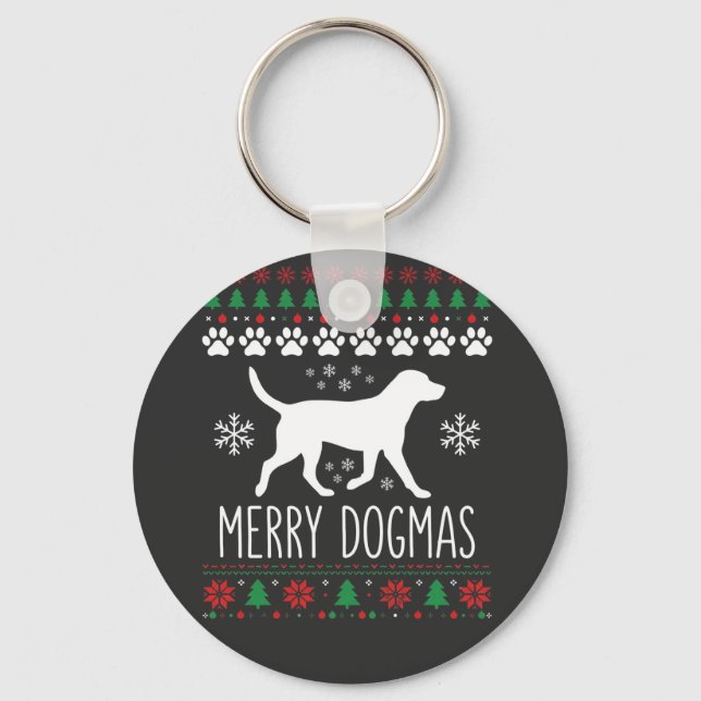 Merry Dogmas Christmas Dog Vector Keychain (Front)
