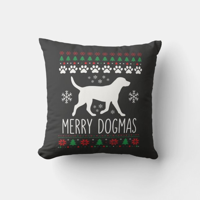 Merry Dogmas Christmas Dog Vector Throw Pillow (Front)
