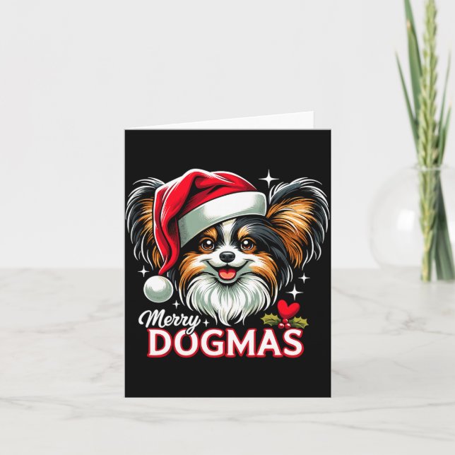 Merry Dogmas Christmas Pallon Dog Santa Hat Xmas C Card (Front)
