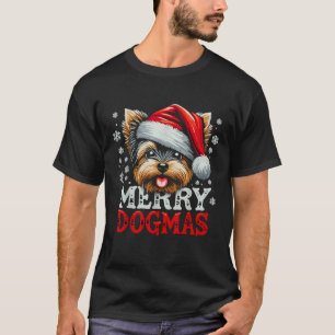 Merry Dogmas Christmas Yorkshire Terrier Dog Santa T-Shirt