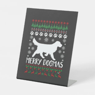 Merry Dogmas Dog Snowflake Ugly Christmas Sweater Pedestal Sign