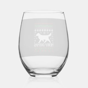 Merry Dogmas Dog Snowflake Ugly Christmas Sweater Stemless Wine Glass