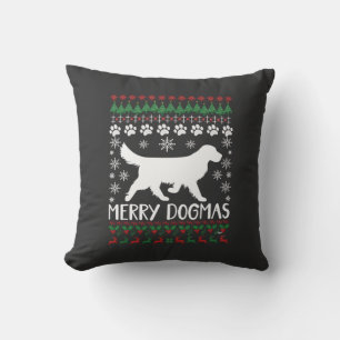 Merry Dogmas Dog Snowflake Ugly Christmas Sweater Throw Pillow