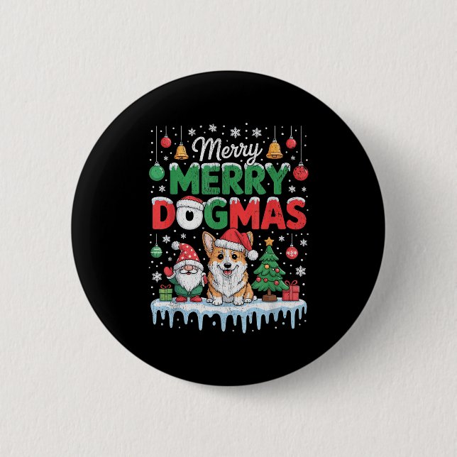 Merry Dogmas Funny Dog Santa Hat Christmas Xmas  2 Inch Round Button (Front)