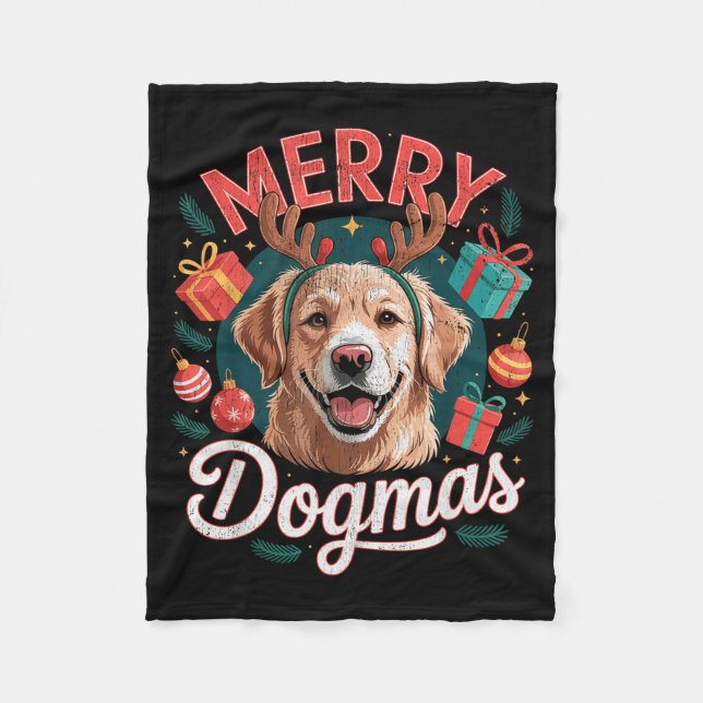 Merry Dogmas Funny Dog Santa Hat Christmas Xmas  Fleece Blanket (Front)