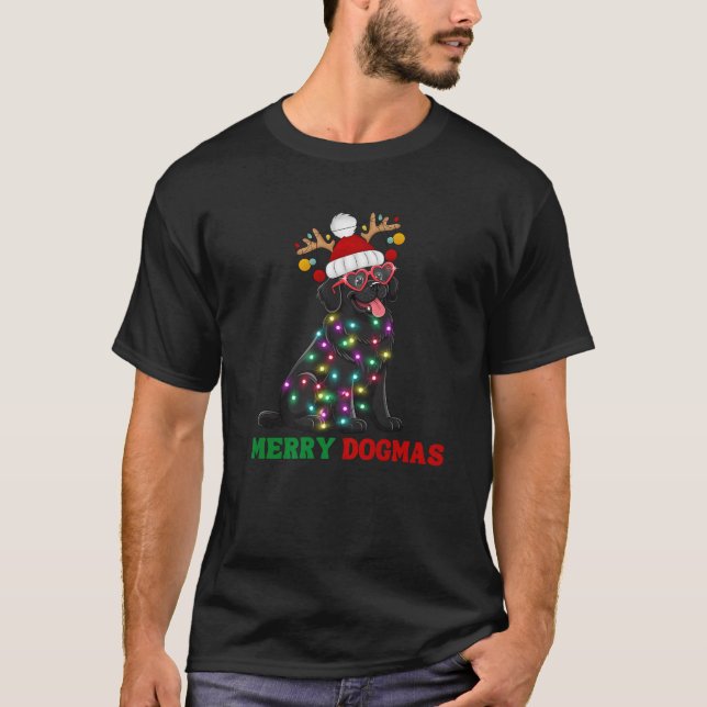 Merry Dogmas Funny Newfoundland Dog Christmas Ligh T-Shirt (Front)