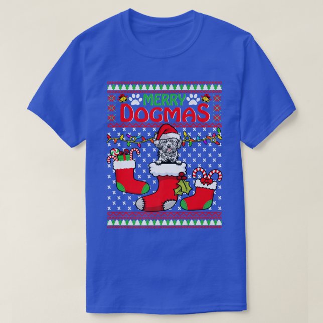Merry Dogmas Lhasa Apso Dog Funny Ugly Christmas X T-Shirt (Design Front)