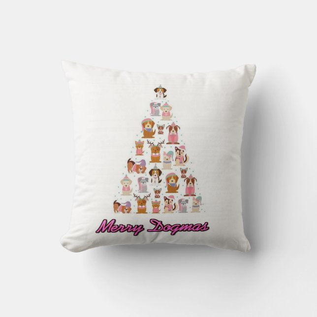 Merry Dogmas Throw Pillow (Front)