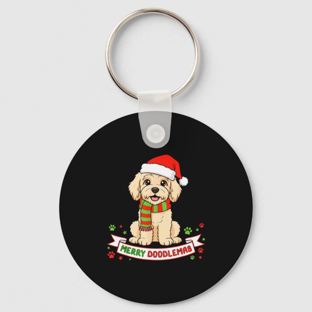 Merry Doodlemas Goldendoodle Christmas Doodle Dog  Keychain (Front)