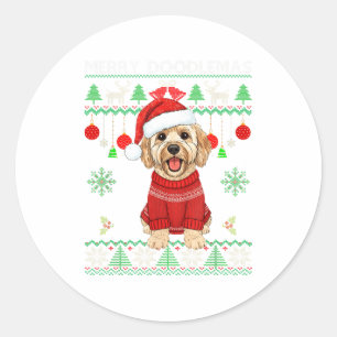Merry Doodlemas Goldendoodle Wearing Ugly Christma Classic Round Sticker