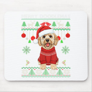 Merry Doodlemas Goldendoodle Wearing Ugly Christma Mouse Pad