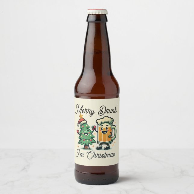 Merry Drunk Funny Christmas  Beer Bottle Label (Front)