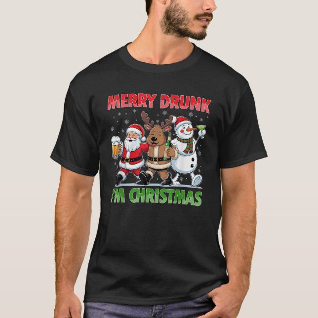 Merry Drunk I m Christmas Funny Christmas Drinking T-Shirt (Front)