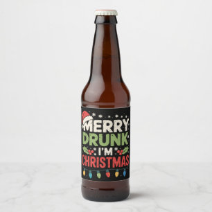 Merry Drunk I'm Christmas Funny Santa Joke Drinkin Beer Bottle Label