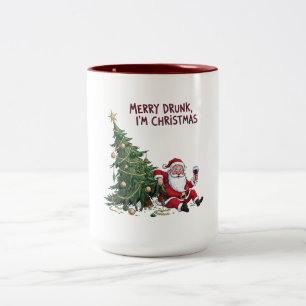 Merry Drunk, I'm Christmas Santa Two-Tone Coffee Mug