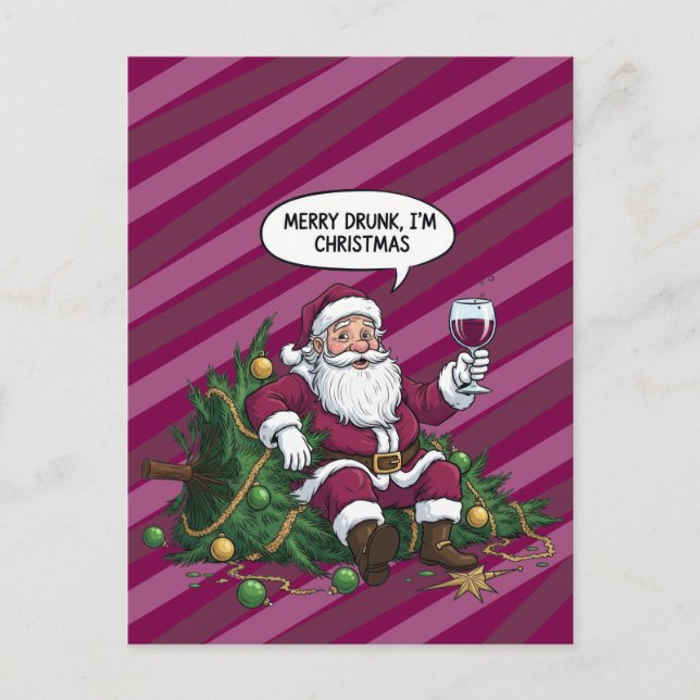 Merry Drunk Santa Christmas Postcard (Front)