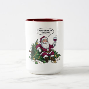Merry Drunk Santa Christmas Two-Tone Coffee Mug