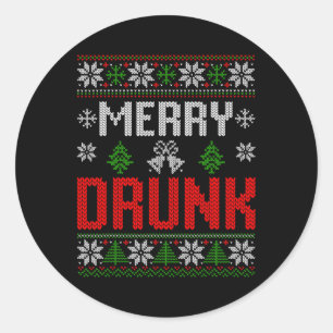 Merry Drunk We're Christmas Matching Ugly Christma Classic Round Sticker