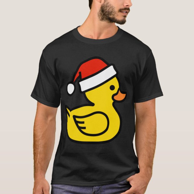 Merry Duckmas Cute Rubber Duck with Christmas Hat  T-Shirt (Front)