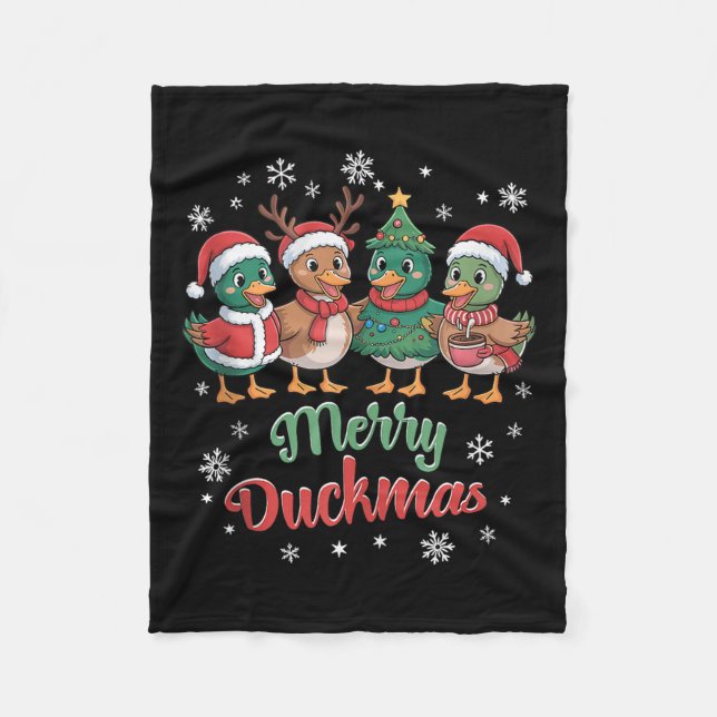 Merry Duckmas – Funny Christmas Ducks Holiday Desi Fleece Blanket (Front)