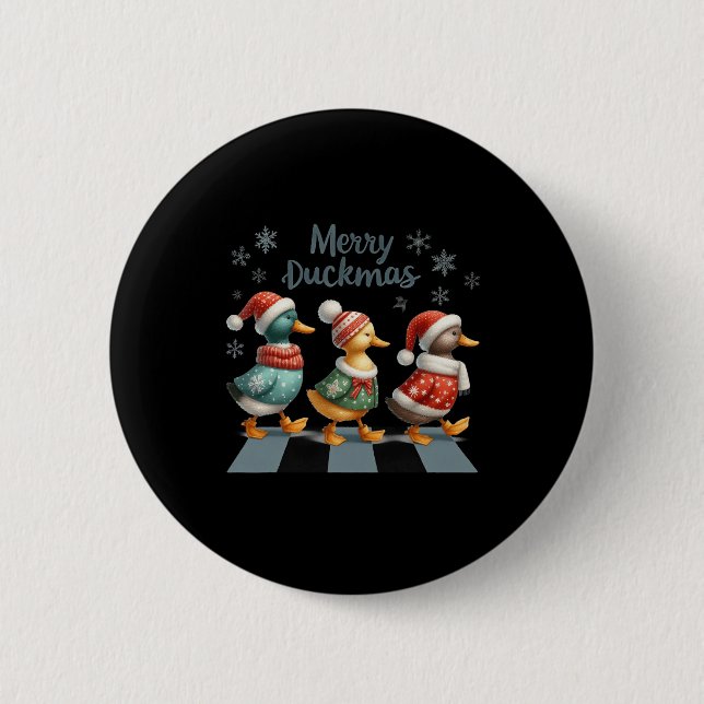 Merry Duckmas Funny Duck Lovers Santa Hat Lights C 2 Inch Round Button (Front)