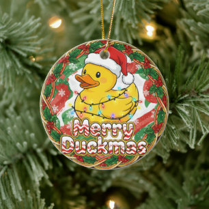 Merry Duckmas Funny Santa Rubber Duck Christmas Ceramic Ornament