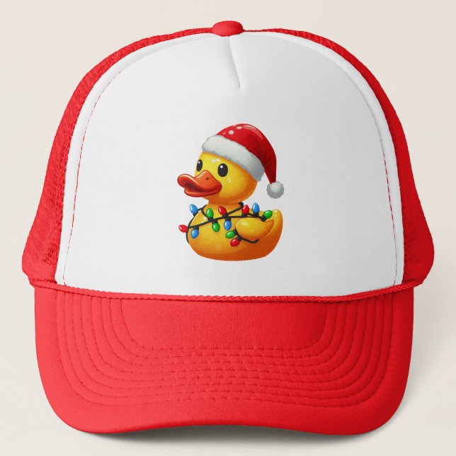 Merry Duckmas, Santa Rubber Duck Christmas Trucker Hat (Front)