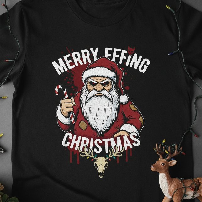 Merry Effing Christmas, Angry Santa Horror T-Shirt (Creator Uploaded)