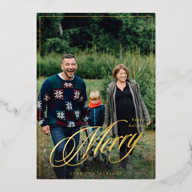 Merry Elegant Calligraphy Frame Photo Holiday (Front)