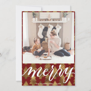 MERRY Elegant Typography Gold Christmas Tree Holiday Card