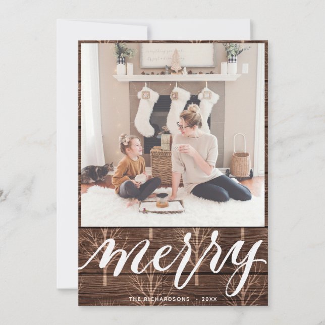 MERRY | Elegant Typography Gold Tree Holiday Card (Front)