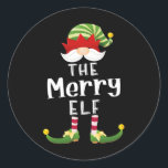 Merry Elf Group Christmas Funny Pajama Party  Classic Round Sticker<br><div class="desc">Merry Elf Group Christmas Funny Pajama Party</div>
