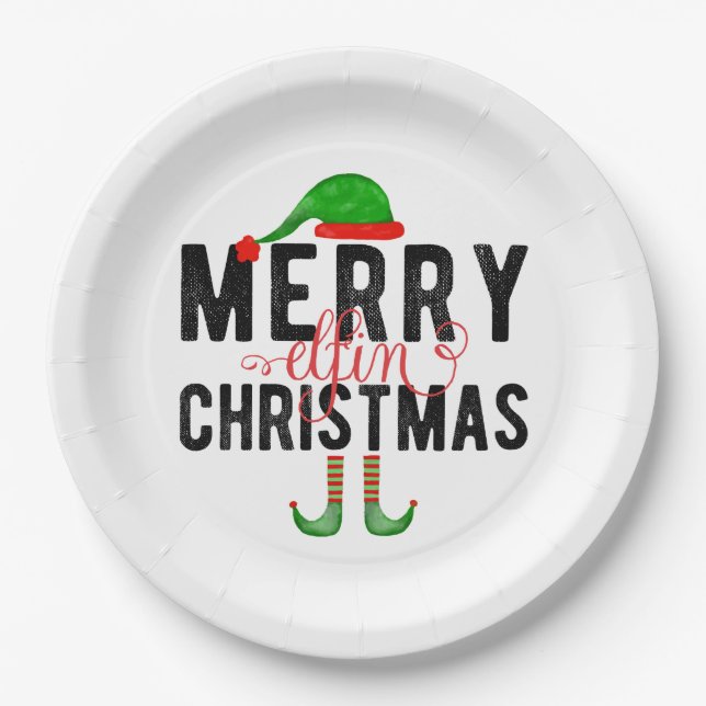 Merry Elfin Christmas Paper Plate (Front)