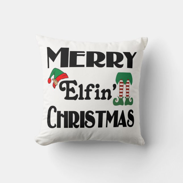 Merry Elfin' Christmas Throw Pillow (Front)