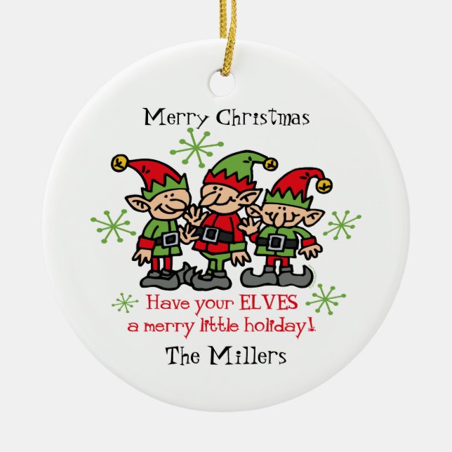 Merry Elves Personalized Ornament (Front)