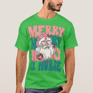 Merry ER Nurse Christmas Retro Pink ER Nurse T-Shirt