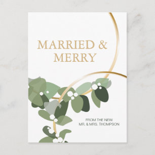 Merry Eucalyptus Wreath Newlywed Christmas thanks Postcard