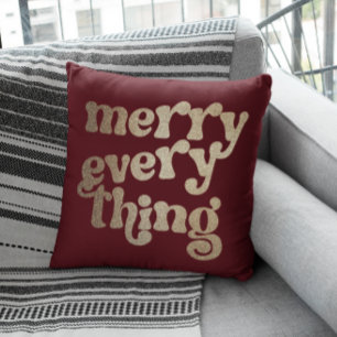 Merry Every Thing Gold Texture Holiday Throw Pillow